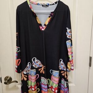 Colorful Coffee/Tea Cup Print Dress
